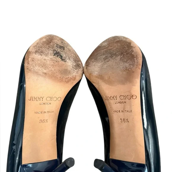 Jimmy Choo Navy Patent Leather peep toe pump - Picture 7 of 13